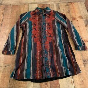 Andree by Unit floral print multi striped button up women’s size medium